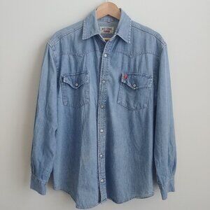 Big Star Mens 100% cotton snap front blue denim lightweight jean shirt Small
